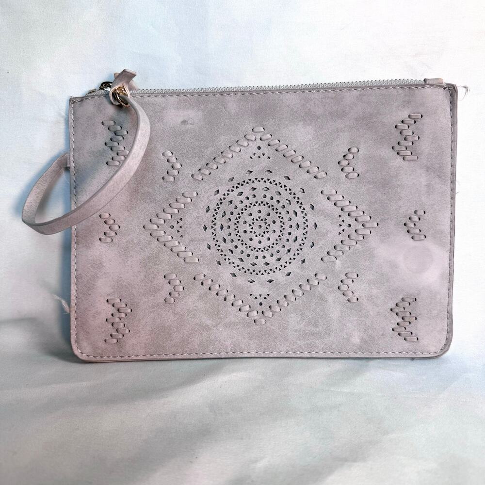Street Level Grey Faux Suede Zip Wristlet Clutch Wallet